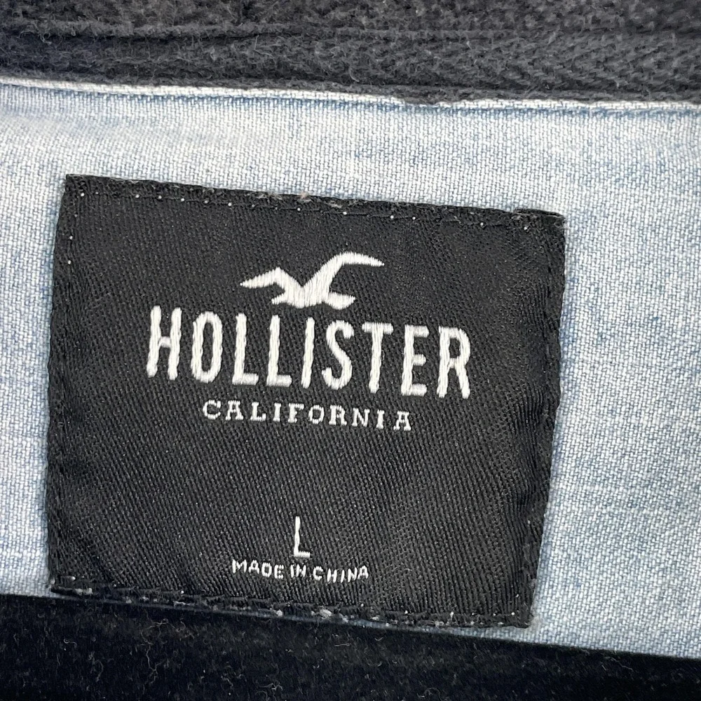 Hollister Shirt Mens Large Blue Denim‎ Hooded Long Sleeve Button Up Shacket
